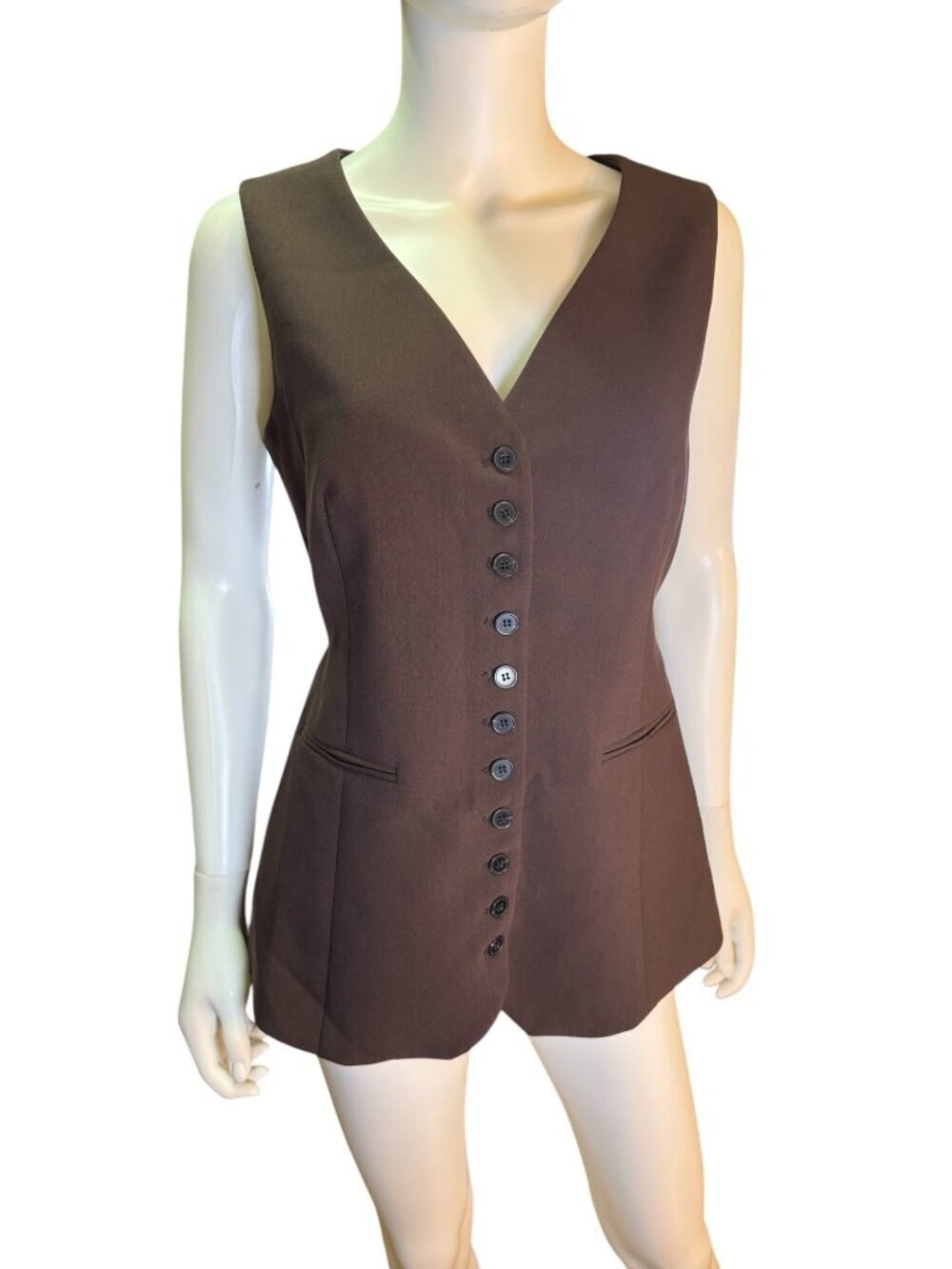 Dissh Womens Sleeveless Button-Front Vest With Tie Back Brown US 4 AU 8 EU 36